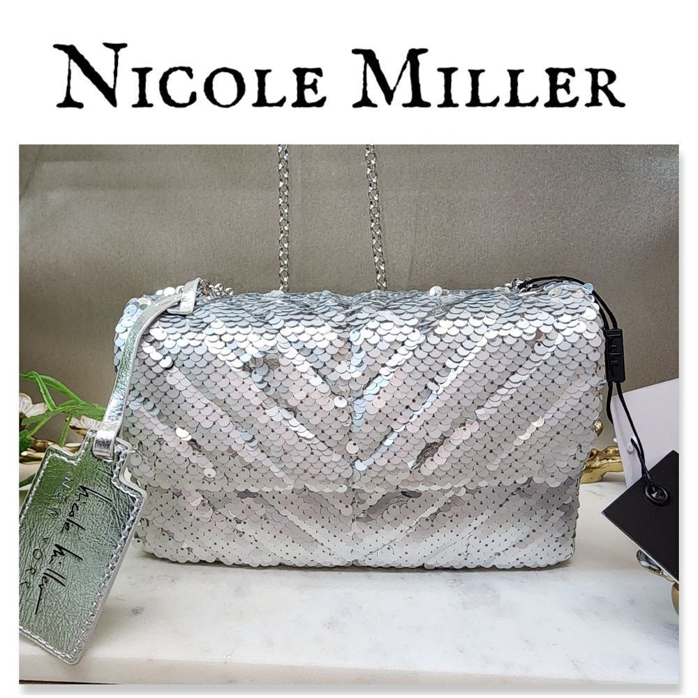 NWT Nicole Miller Silver Sequin Crossbody Bag